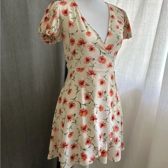 Forever 21 Dresses Forever Floral Wrap Midi Dress Cream And